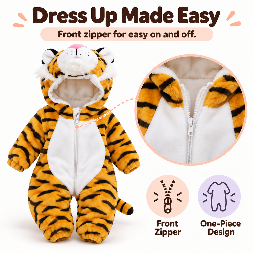 Snugglebun costume front zipper for easy dressing