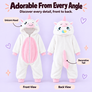 Snugglebun unicorn costume hood, zipper and cuff details